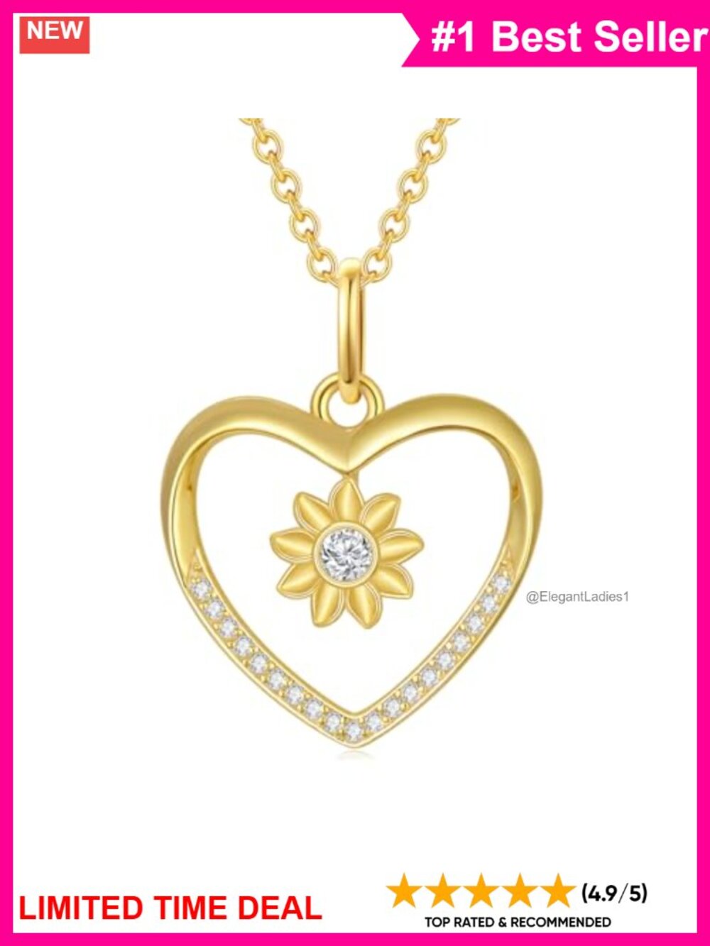 14K Solid Gold Heart Necklace Dainty Two Hearts Pendant Jewelry Gift